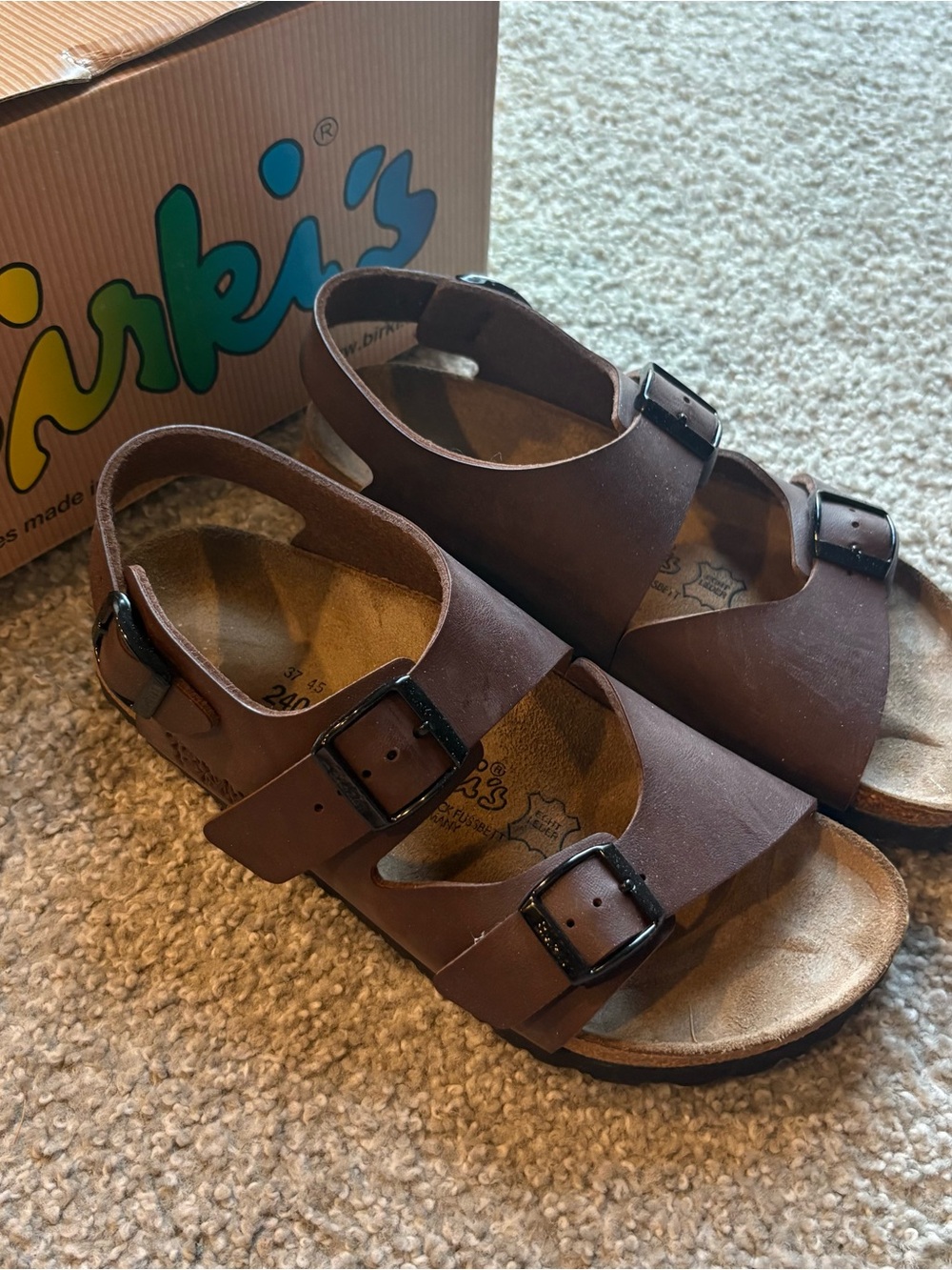 Birkenstock Brown Leather Two-Strap Buckle Sandals Sz 6 LE Mans Shoes
